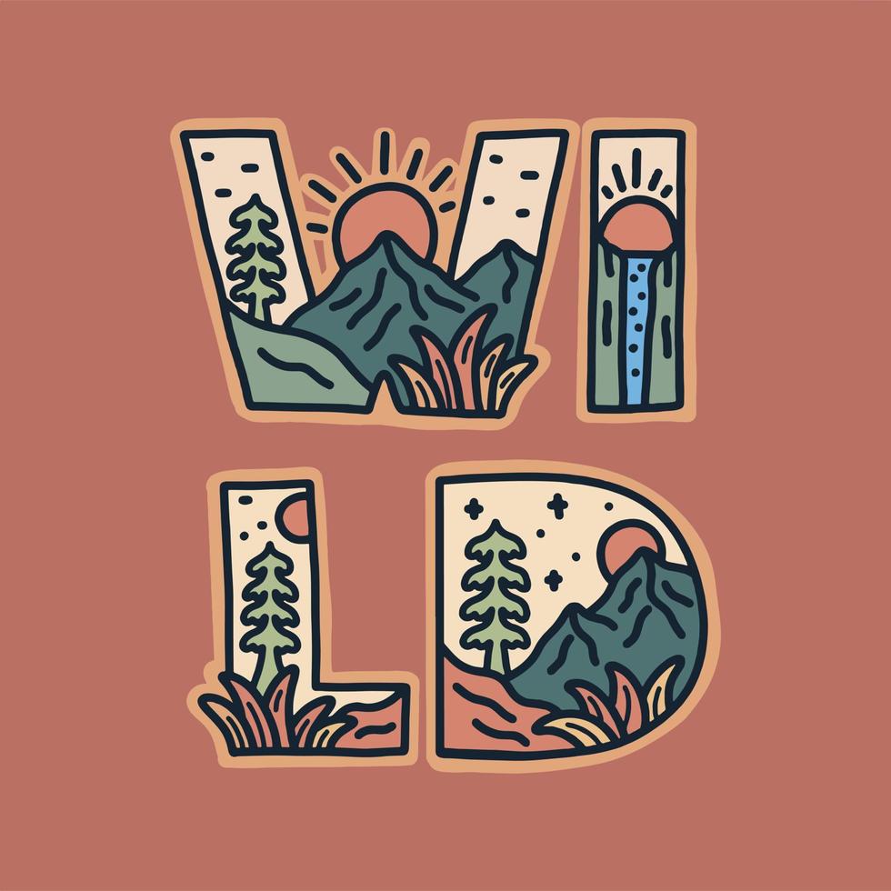 Wild letter with nature design inside for t-shirt, sticker, and other use vector
