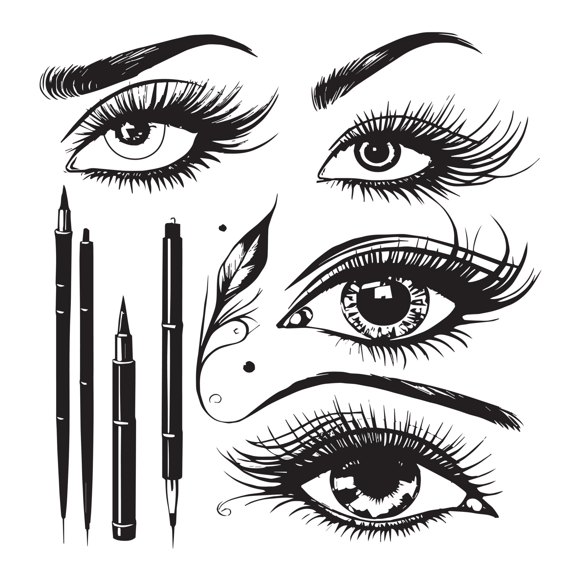 Eye liner vector. Beautiful Woman eyes makeup vector. Set of different