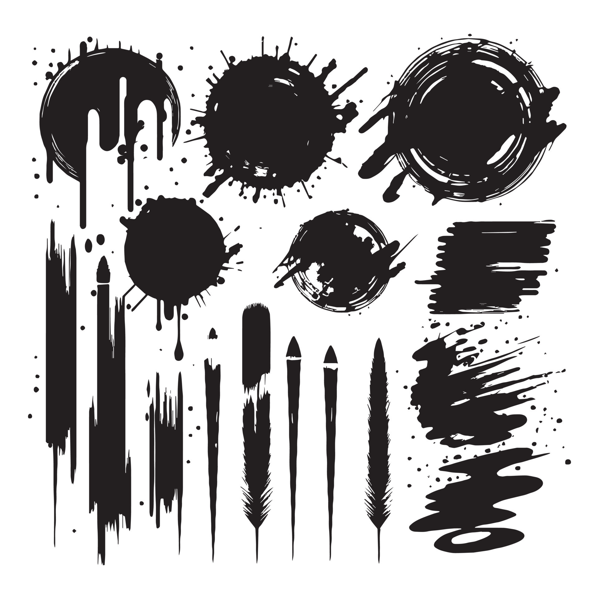 Set of brush strokes with paint, elongated, square, rectangular, real