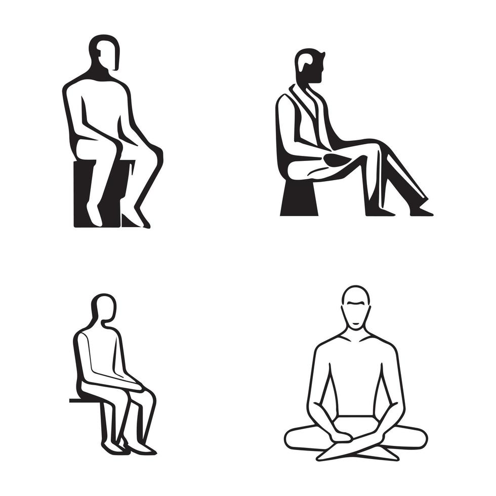 sitting man icon, logo vector black outline