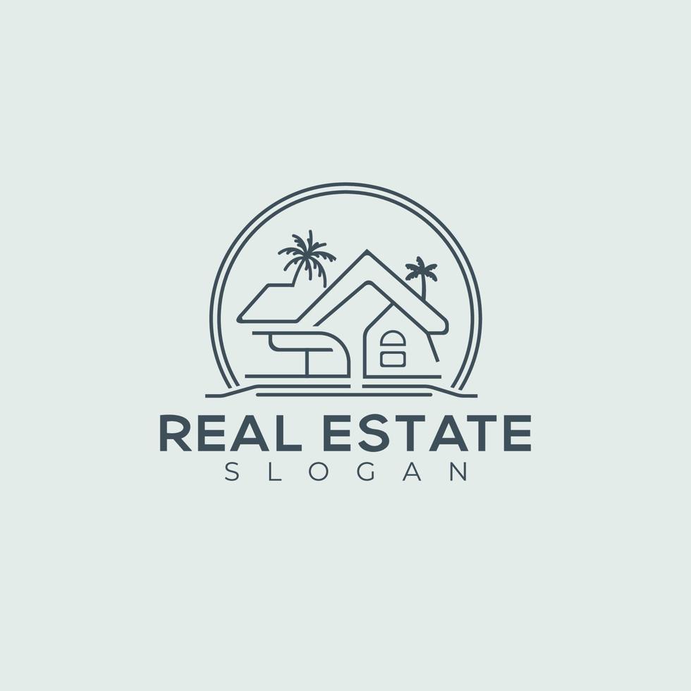 Real Estate Minimal simple line art Home Logo design With tree vector