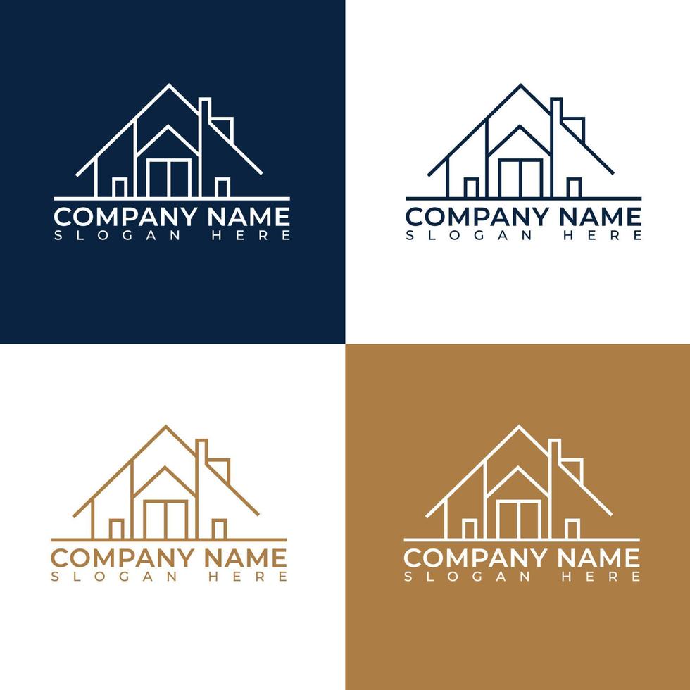Minimal Line art real estate home logo design vector