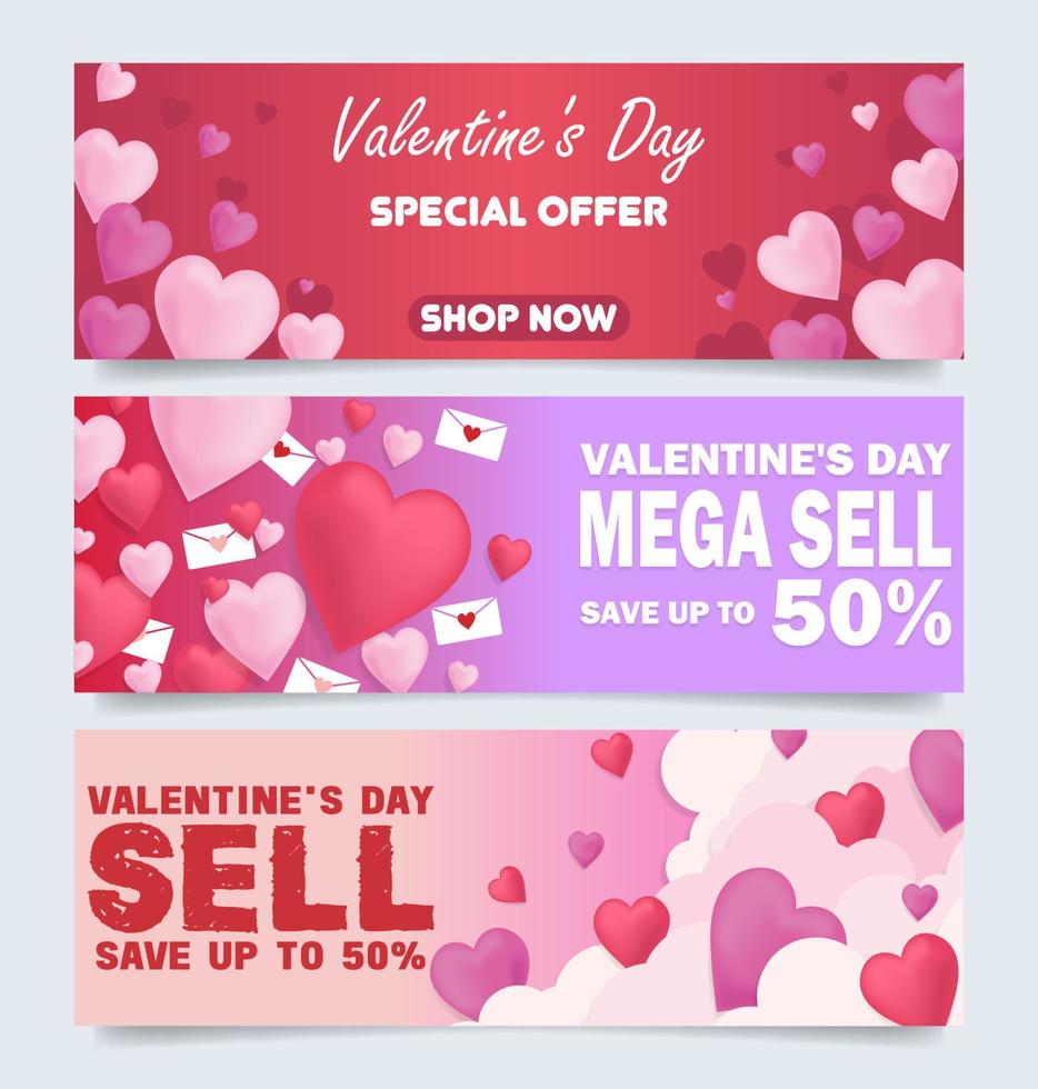 valentine day sale horizontal banner, promotion, ticket template background with heart ornament and space for text vector illustration EPS10