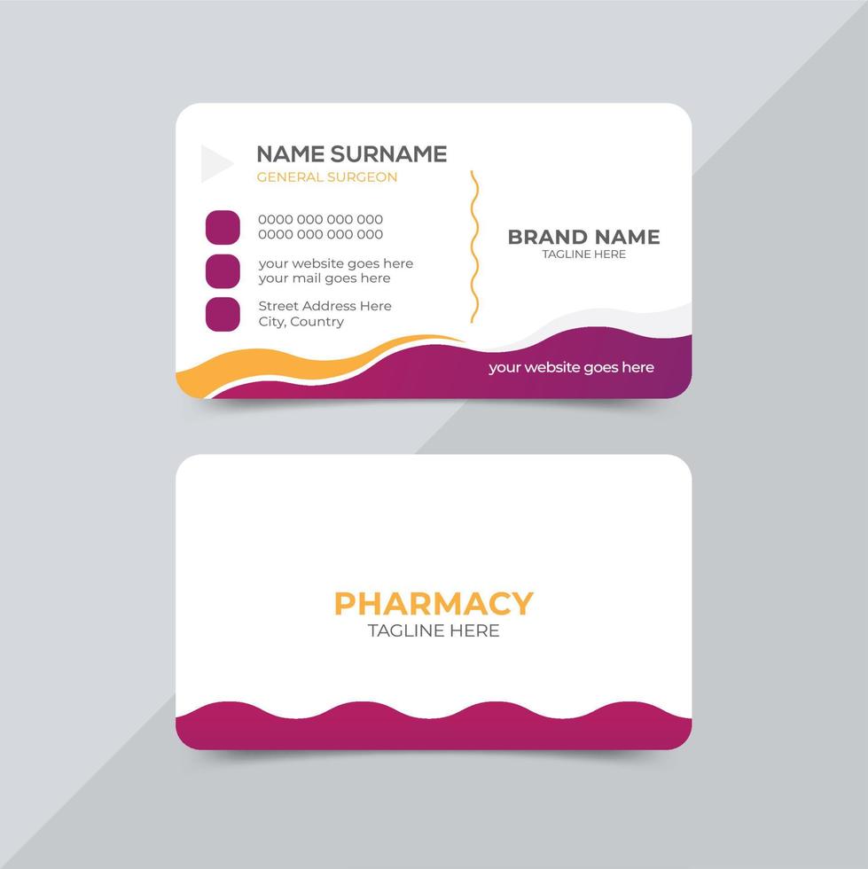 Medical care doctor business card. Modern professional double-side view clinic visiting card design template. vector