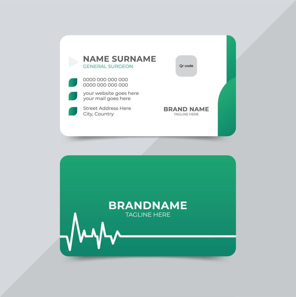 Medical care doctor business card. Modern professional double-side view clinic visiting card design template. vector