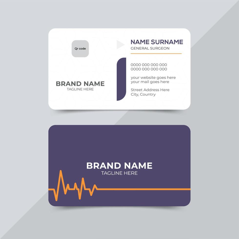 Medical care doctor business card. Modern professional double-side view clinic visiting card design template. vector