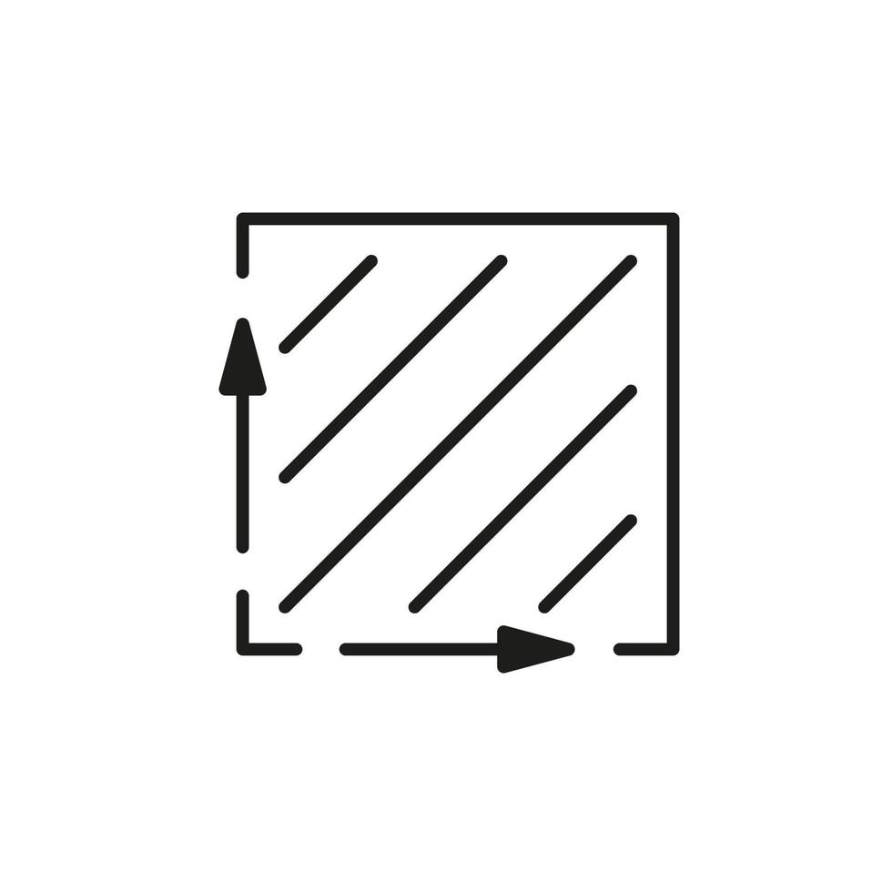 Square meter, size surface m2 icon. Measuring area dimension sign. Measure of place with length and width arrow. Quantity square metre of space. Vector illustration