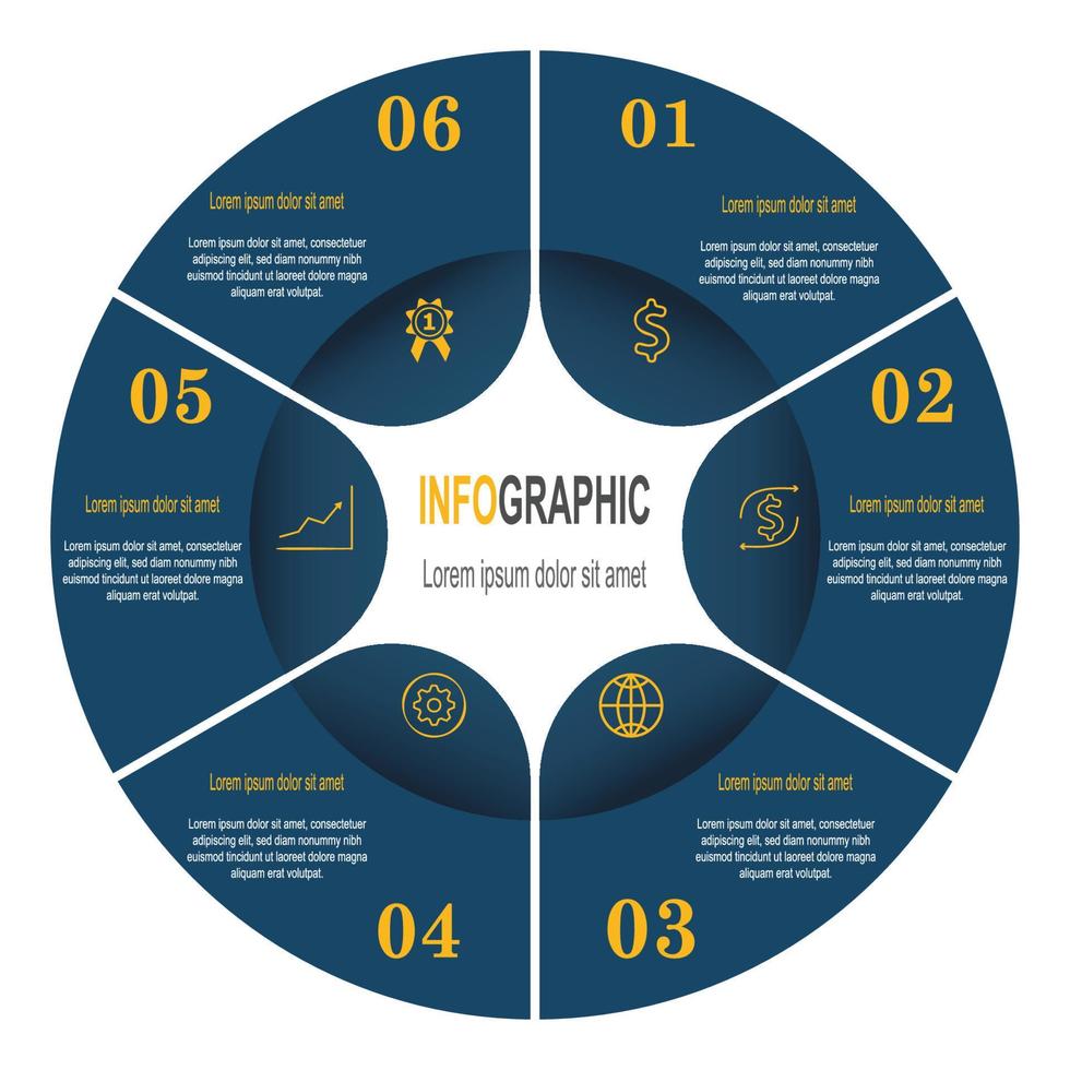 plantilla de círculo infográfico, ilustración de datos comerciales de 6 pasos, plantilla infográfica de línea de tiempo de presentación. vector