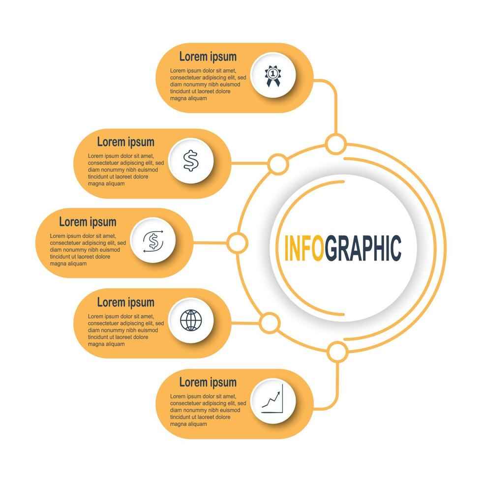 Infographic circle template, 5 steps business data illustration, Presentation timeline infographic template. vector