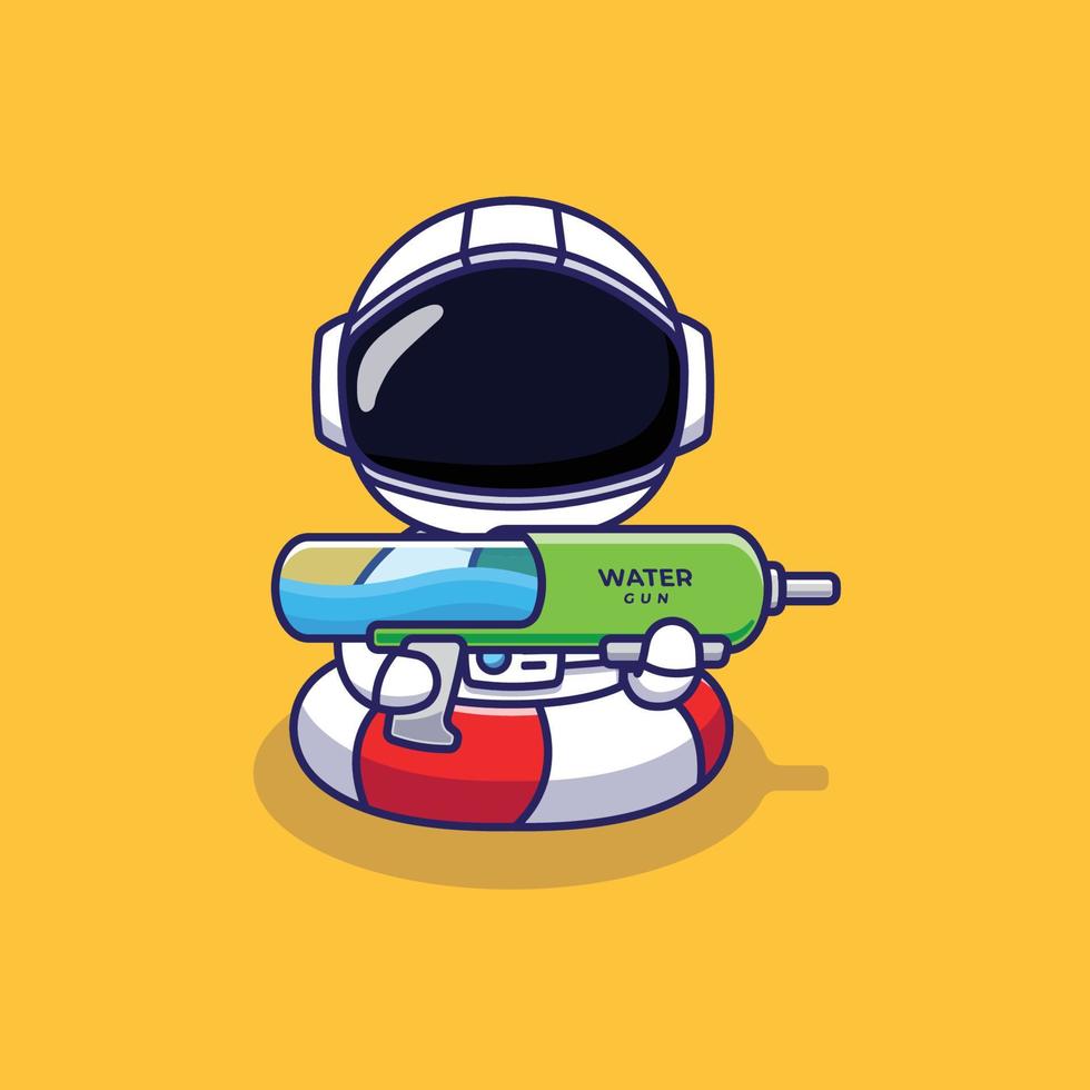 Cute Astronaut Character Swimming while Playing with Water Gun vector