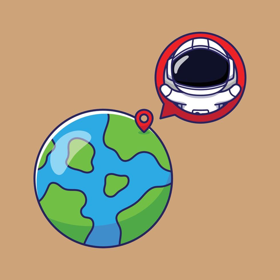 Cute Astronaut Character Marking His Location with Red Pin vector