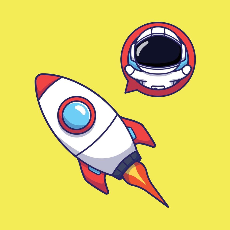 Cute Astronaut Character Showing Himself inside a Rocket vector