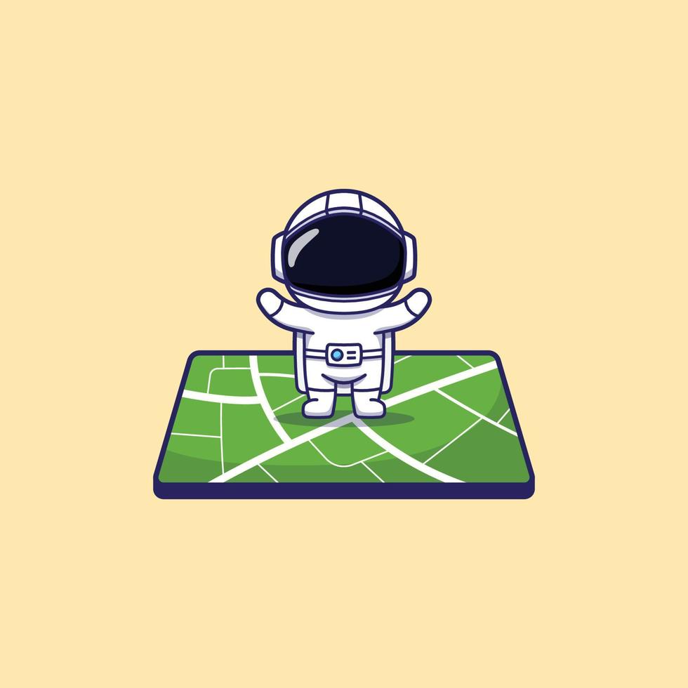 Cute Astronaut Character Marking His Location on the Map vector