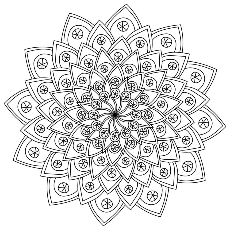 Abstract mandala with round sectional elements, meditative coloring page for creativity vector
