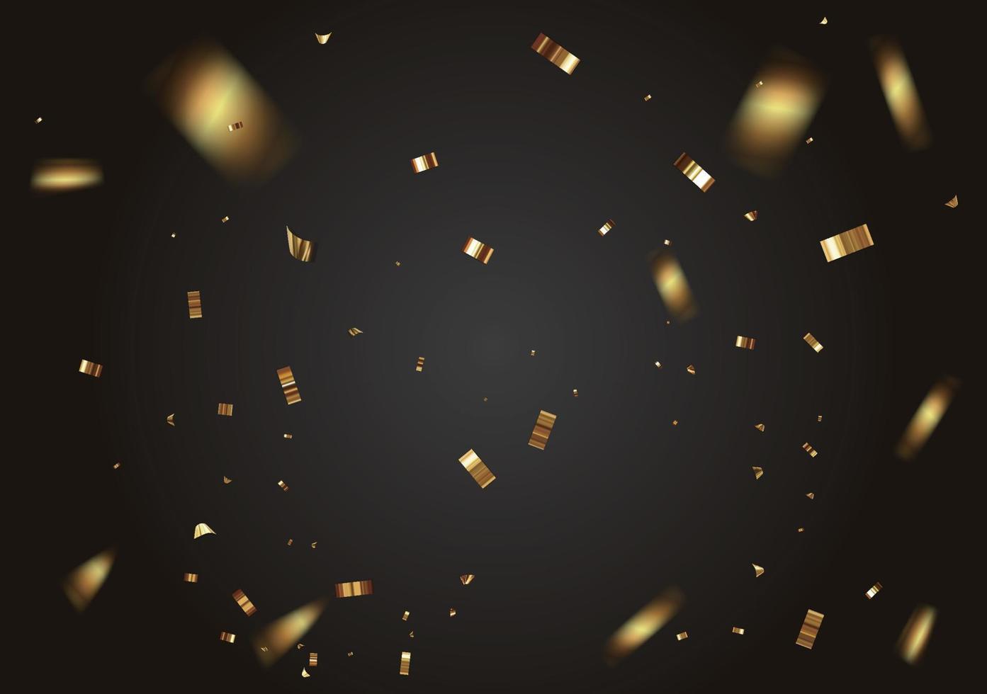 Shiny golden confetti isolated on black background. Bright festive tinsel of gold color.luxury background vector