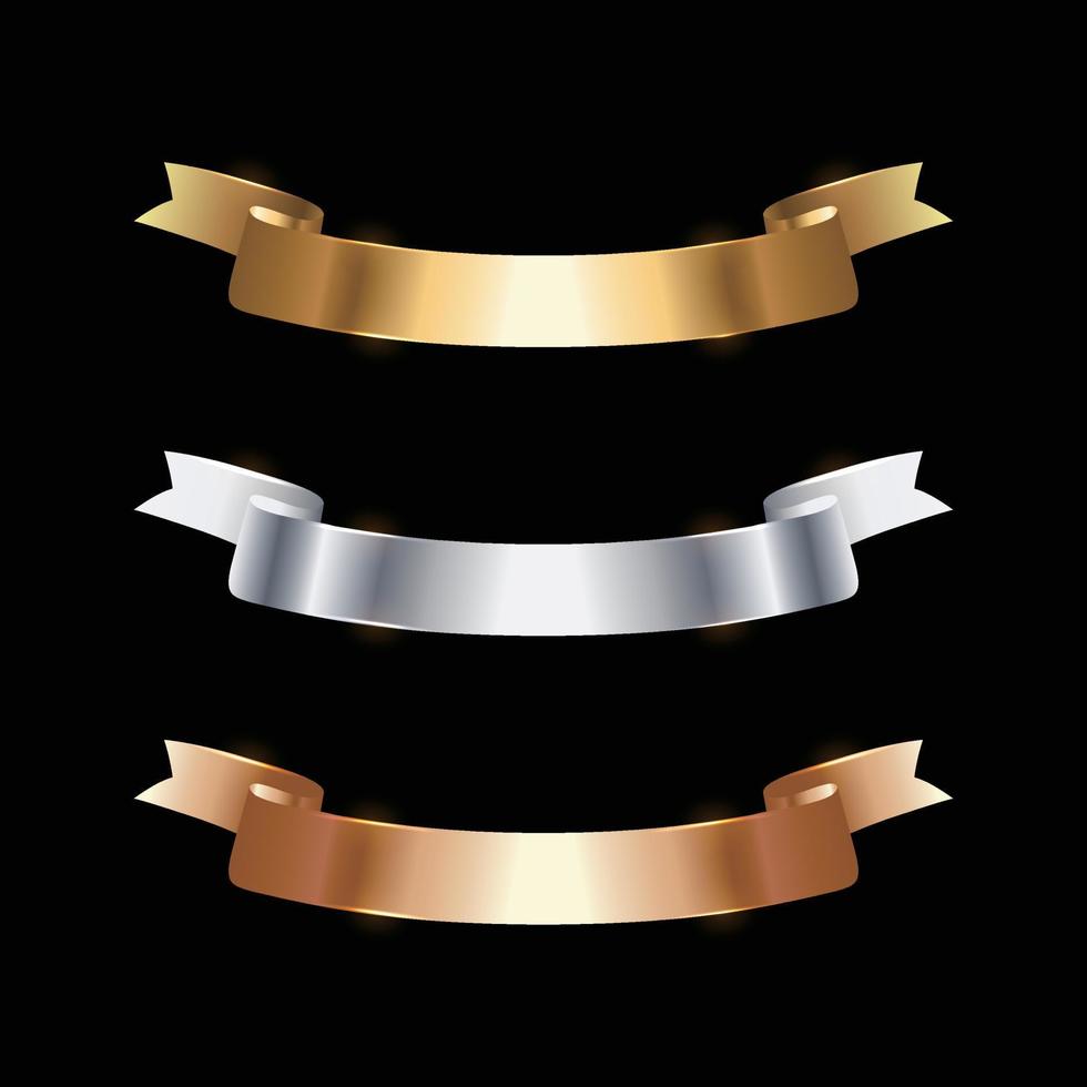 Ribbon gold, silver, bronze set. Vector illustration.