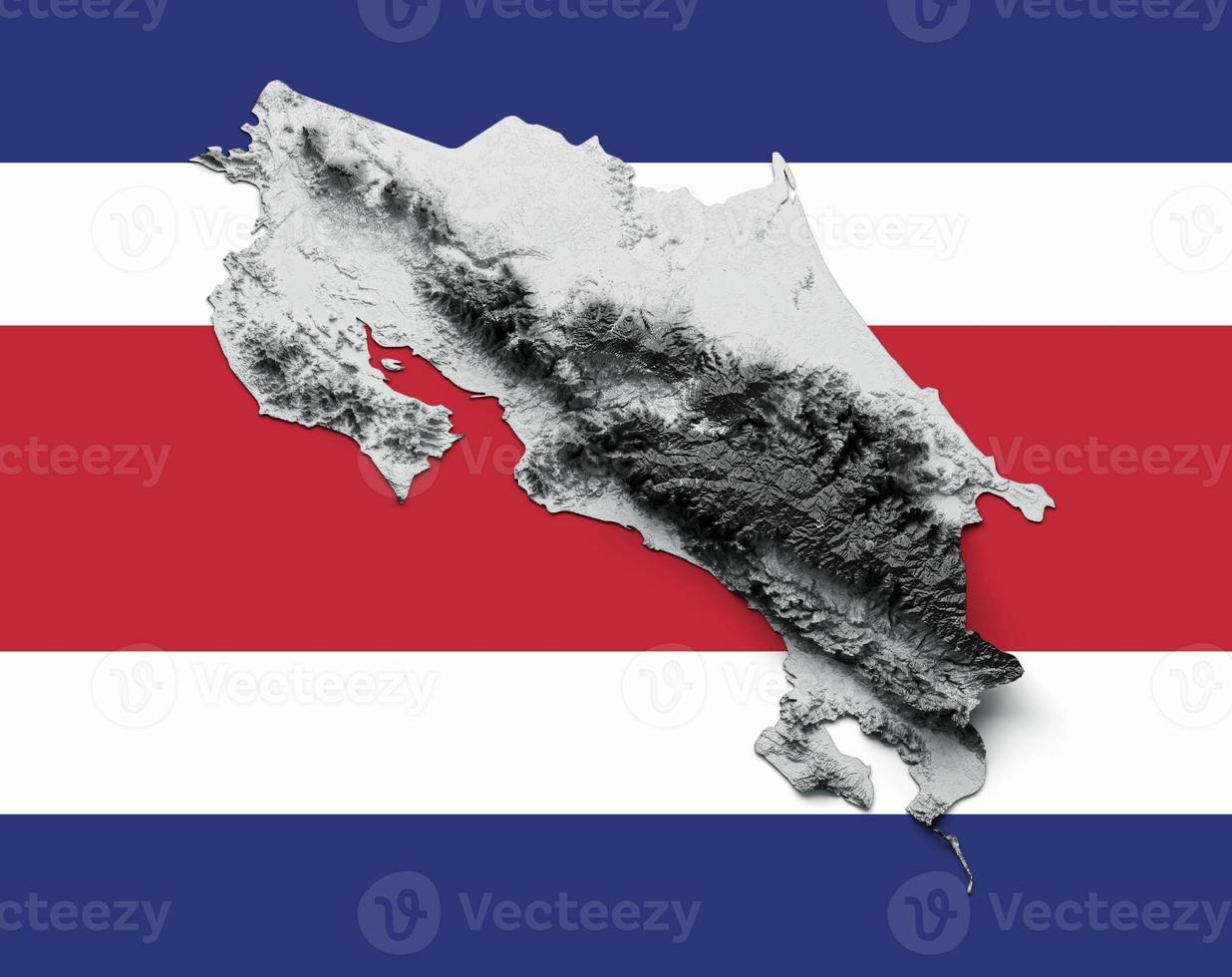 mapa de costa rica bandera de costa rica mapa de altura de color de relieve sombreado sobre fondo blanco ilustración 3d foto