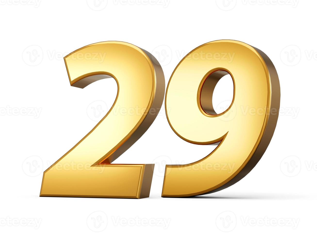 Golden metallic Number 29 twenty Nine, White background 3d illustration photo