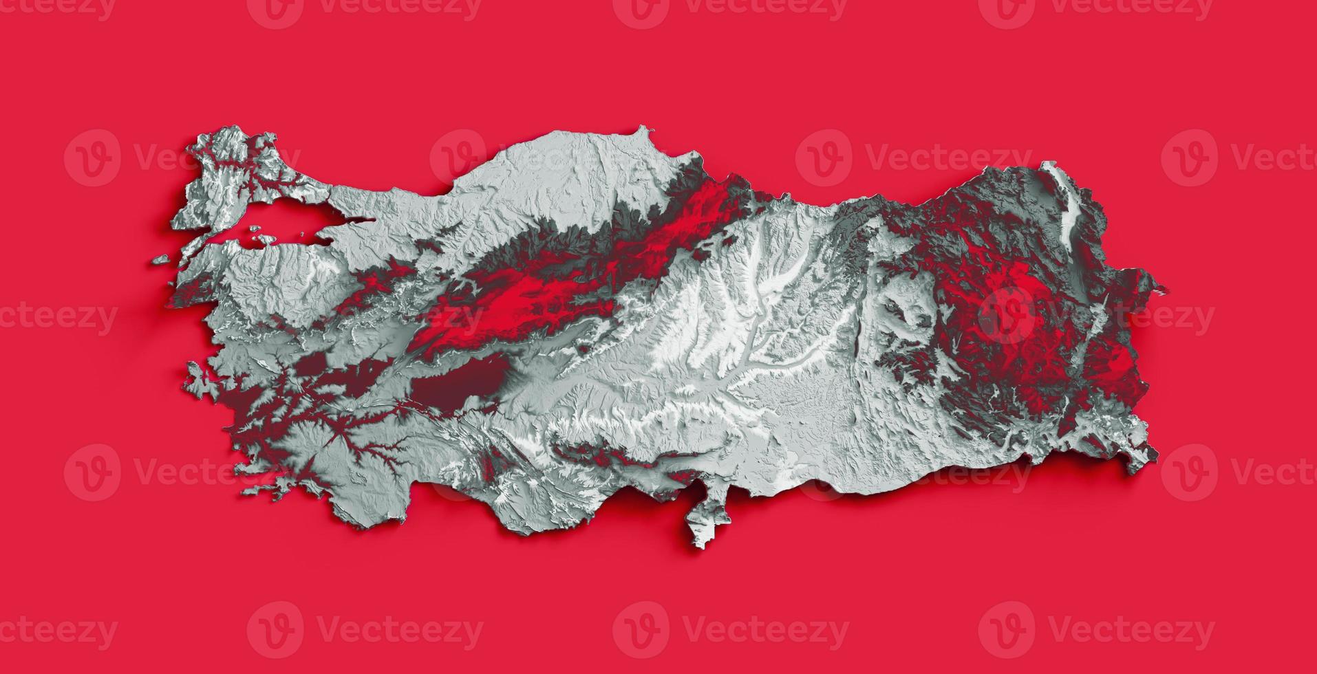 Turkey map with the flag Colors White and Red Shaded relief map 3d illustration photo