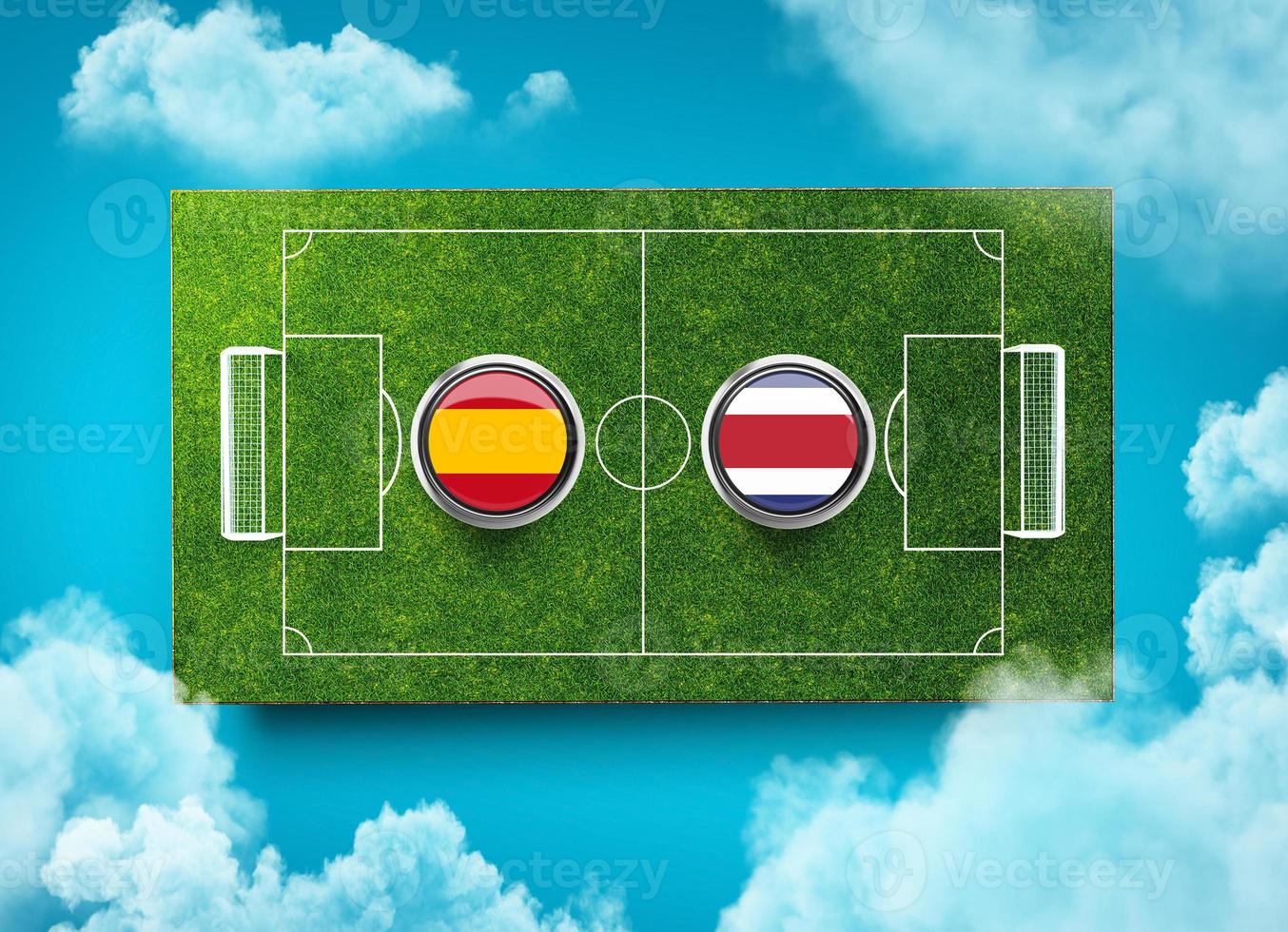 Spain vs Costa Rica Versus banner Soccer concept. football field stadium, 3d illustration photo