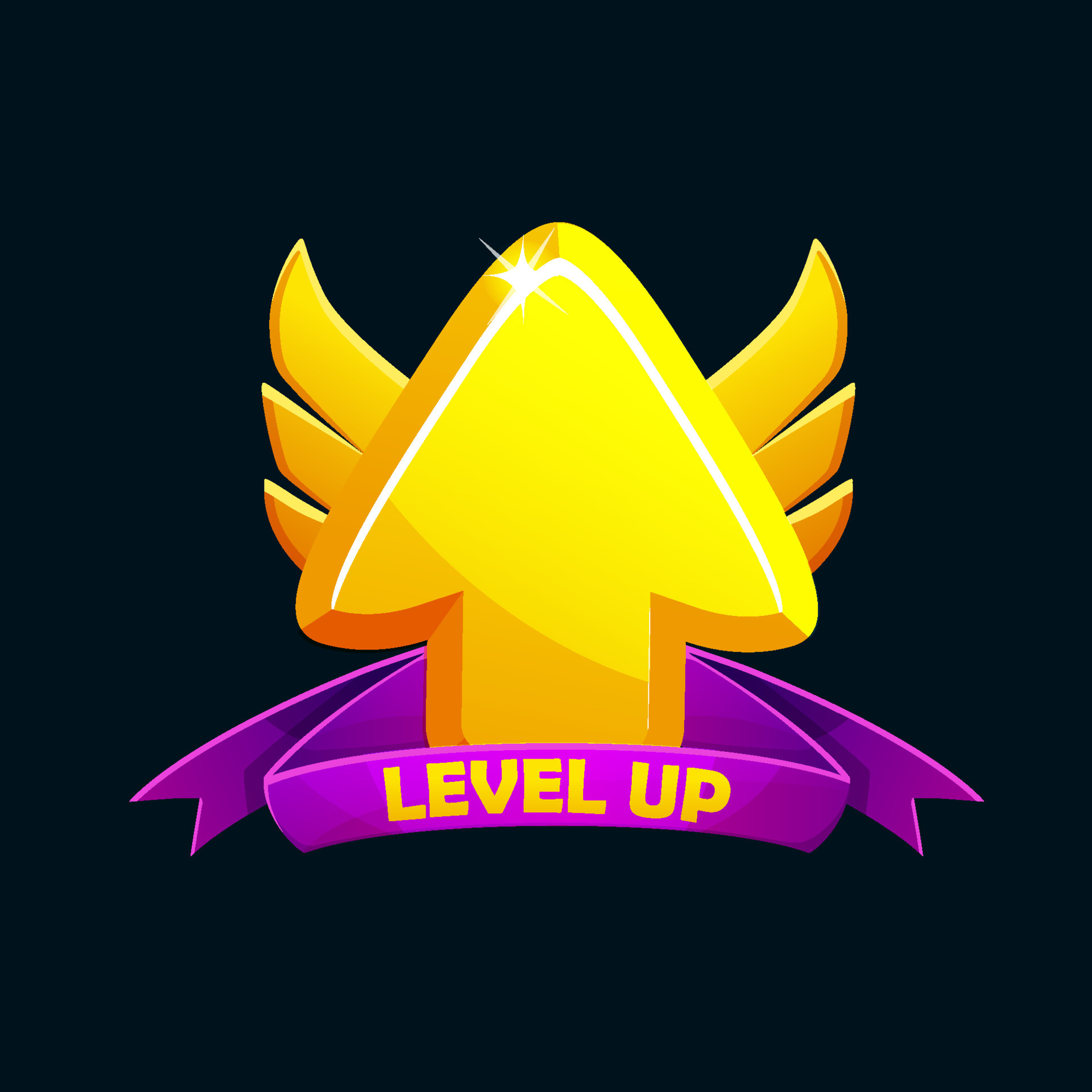 Level up icon with arrow and award ribbon. Level Up Sign Symbol