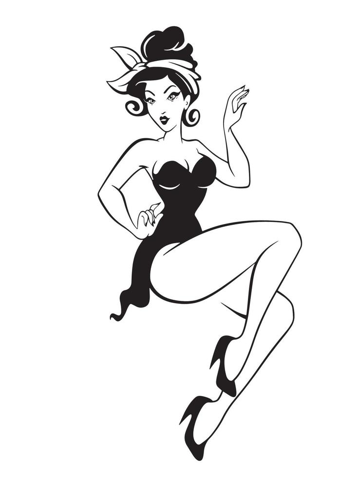 vintage pin up girl outline