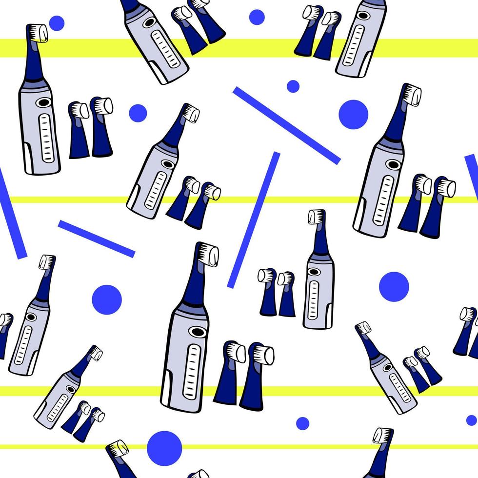 Seamless pattern of the dental cleaning tool - electric toothbrush on striped background. World Oral Health Day. awareness of oral health problems. vector