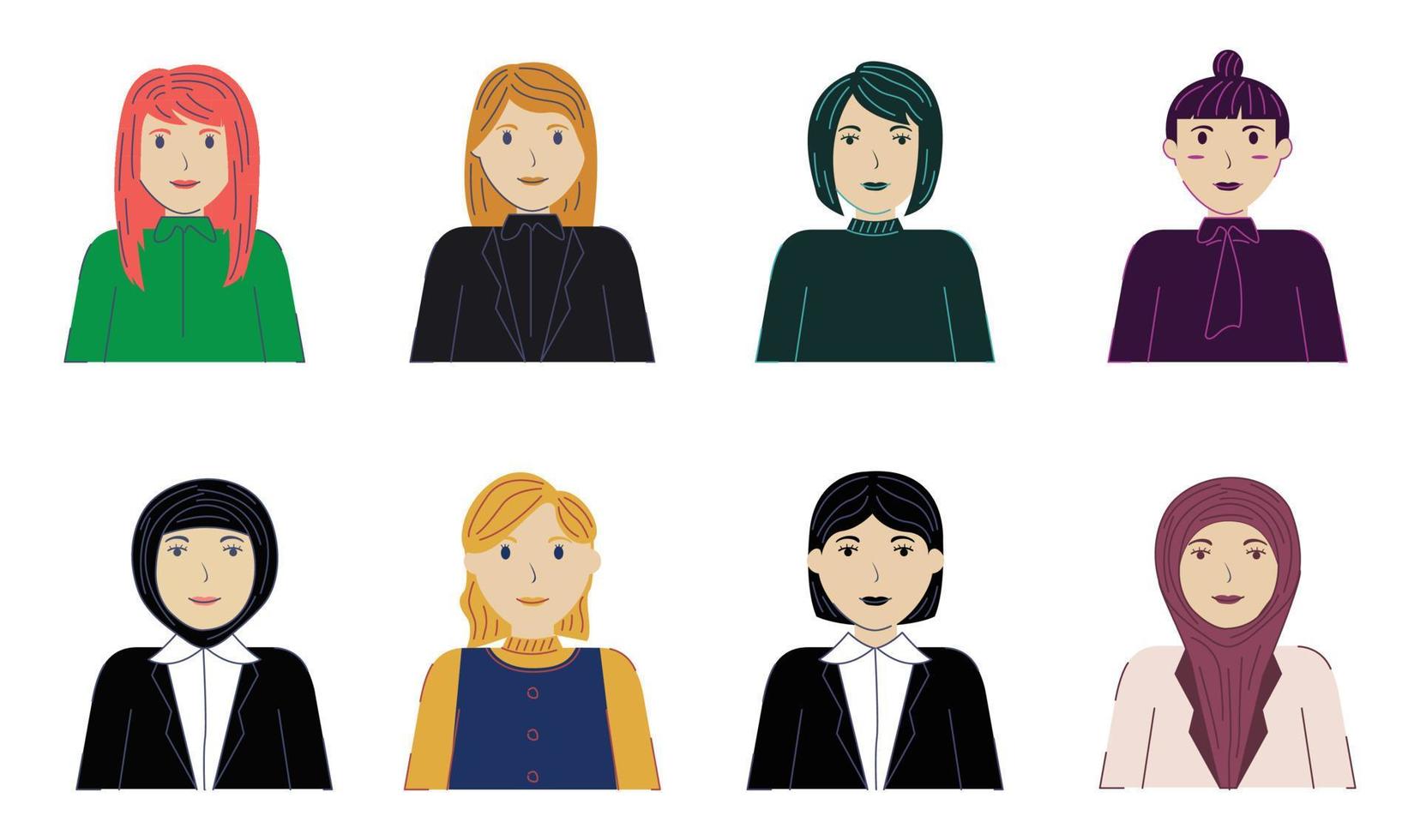 business woman avatar set minimalist vector