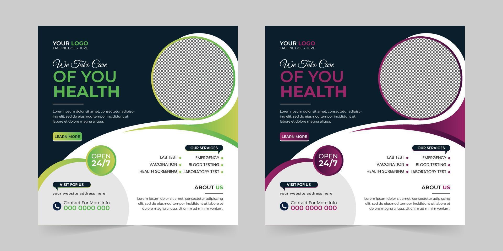 Medical healthcare square social media post, promotion web banner ads sales and discount banner vector template Design