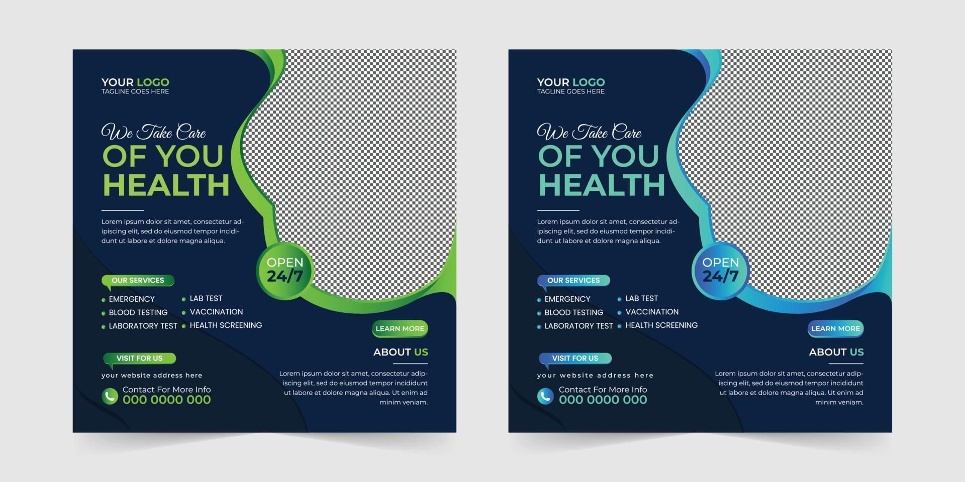 Medical healthcare square social media post, promotion web banner ads sales and discount banner vector template Design