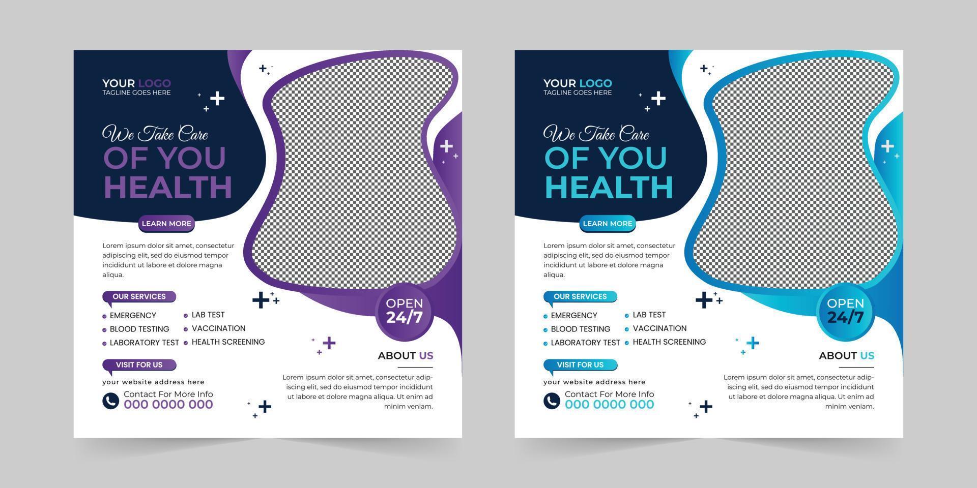 Medical healthcare square social media post, promotion web banner ads sales and discount banner vector template Design