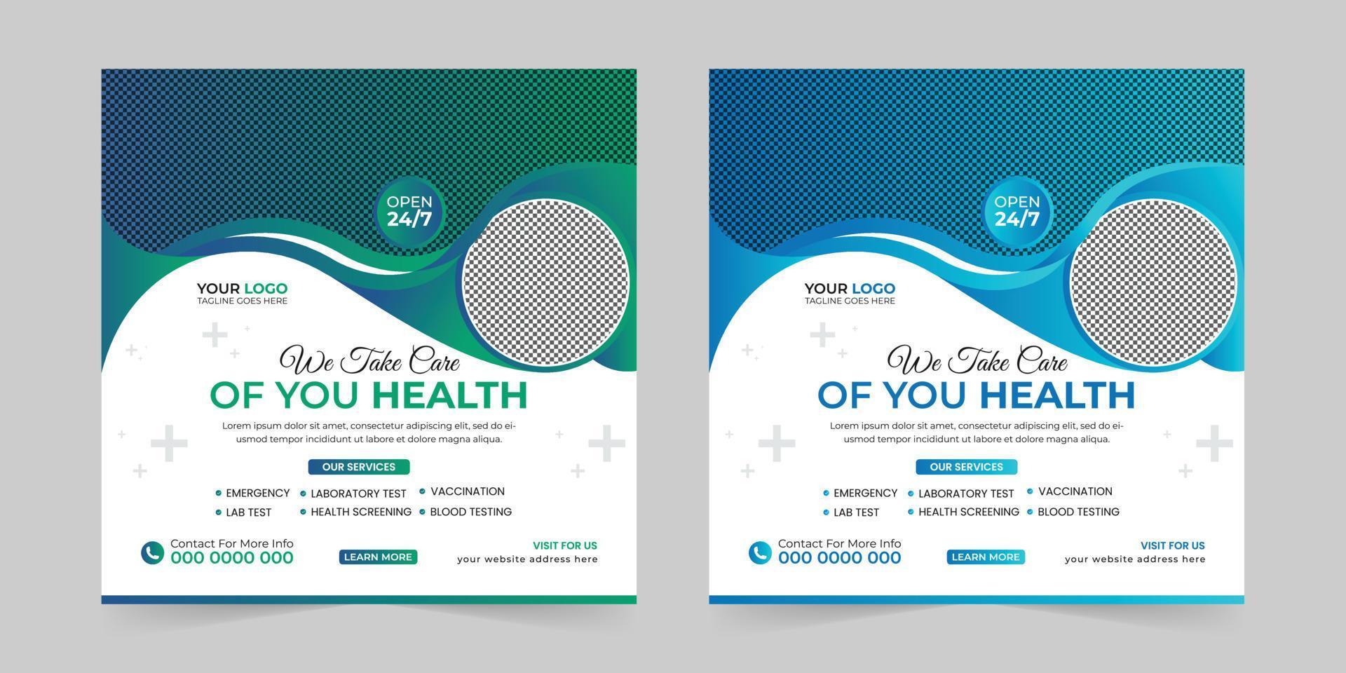Medical healthcare square social media post, promotion web banner ads sales and discount banner vector template Design