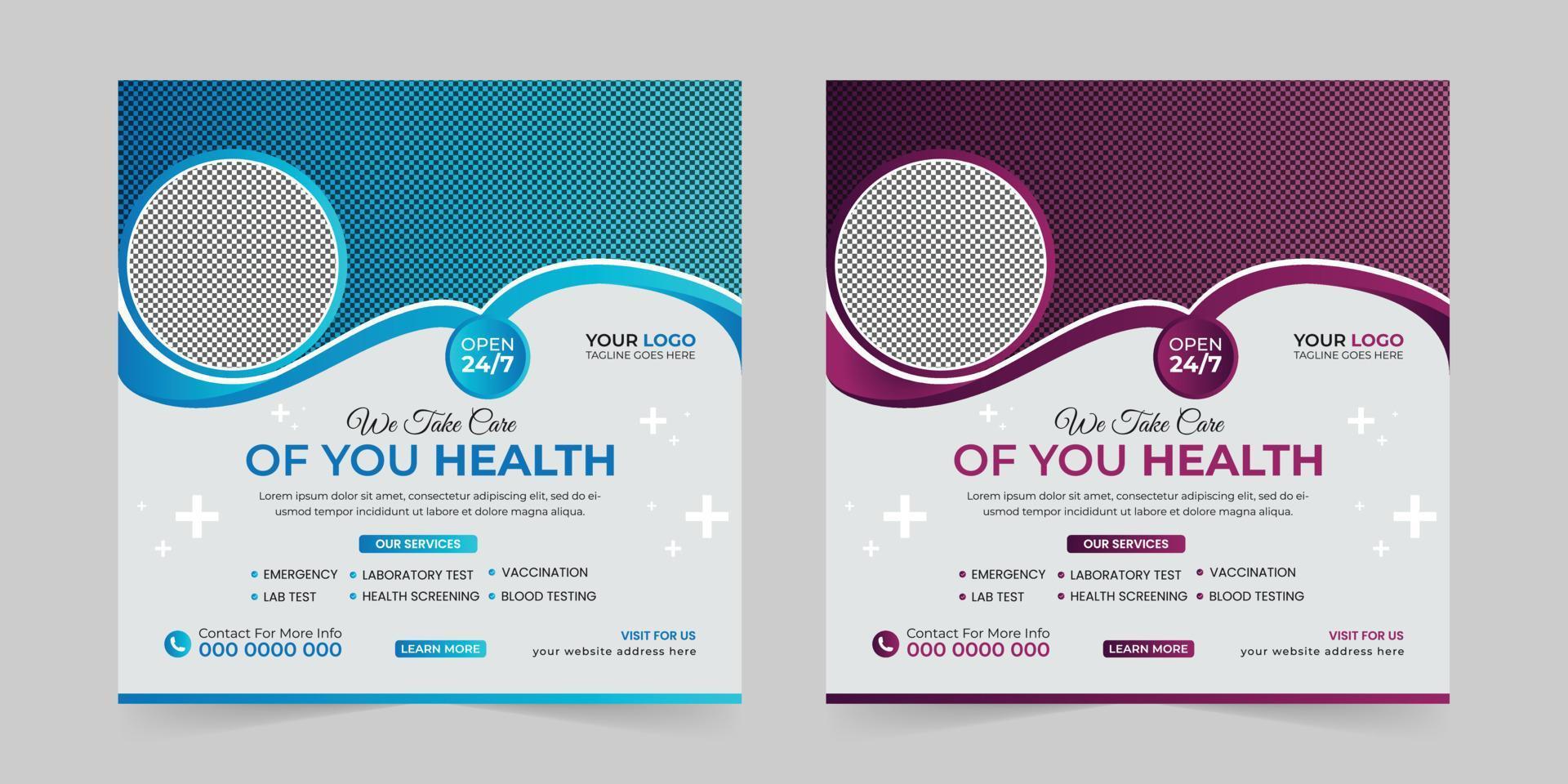 Medical healthcare square social media post, promotion web banner ads sales and discount banner vector template Design