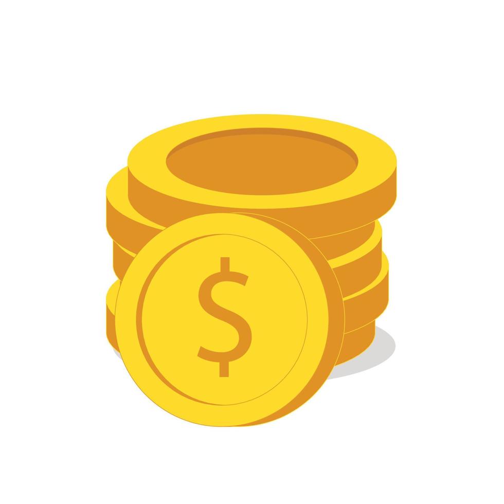 3D Stack of Gold Coins Icon Isolated. Pile of American Dollar Coin Render. Empty Golden Money Sign. Growth, Income, Savings, Investment. Symbol of Wealth. Business Success. Vector Illustration