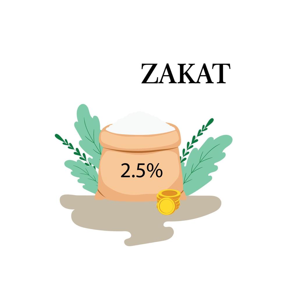 ZAKAT rice grain in a sack. Muslim concept for zakat property, income and fitrah zakat. vector