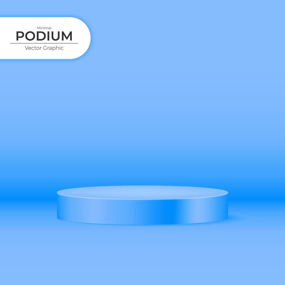 Abstract and realistic vector illustration in shades of blue, featuring a 3D background with a cylindrical podium and vector geometric shapes, is suitable for stage layouts and stage showcases.