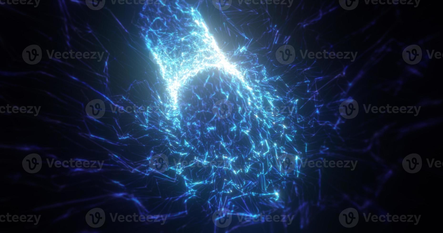 Abstract blue tunnel swirling from lines and particles of triangles glowing futuristic hi-tech with a blur effect on a dark background. Abstract background photo