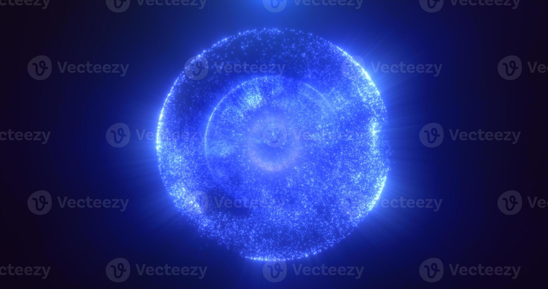 Abstract round blue sphere glowing energy magic molecule with atoms from particles and dots cosmic. Abstract background photo