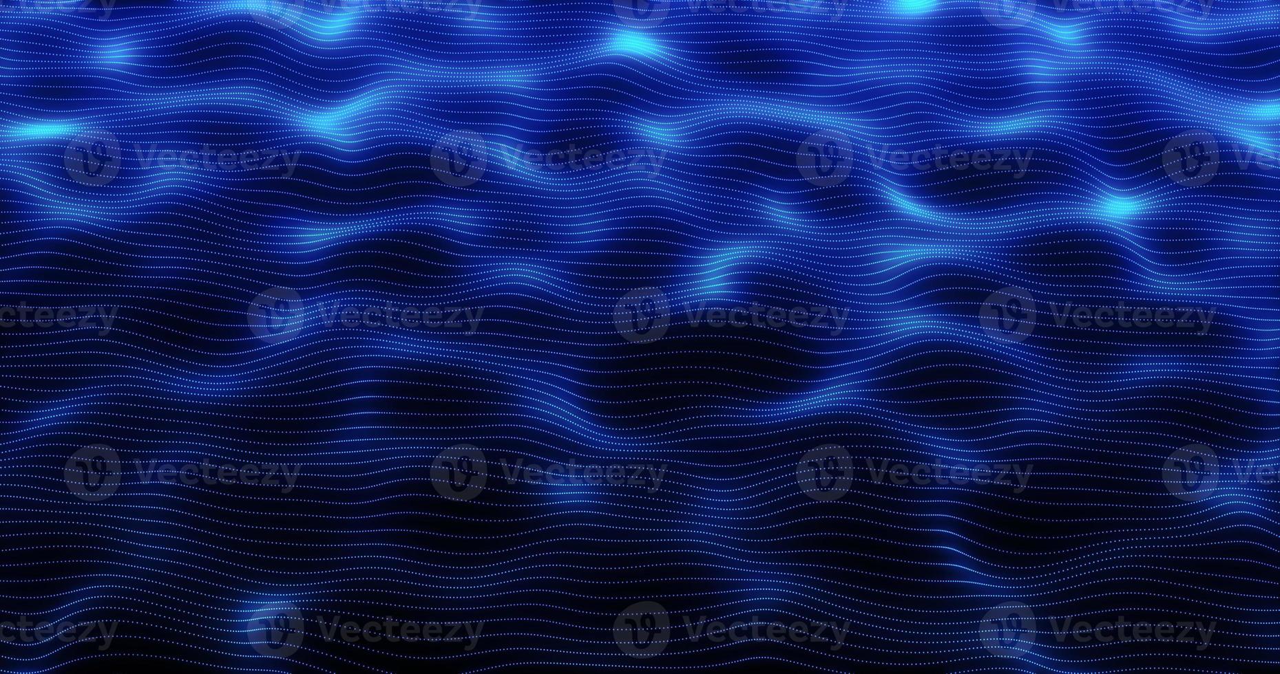 Blue energy waves from particle dots and stripes lines glowing futuristic beautiful. Abstract background photo