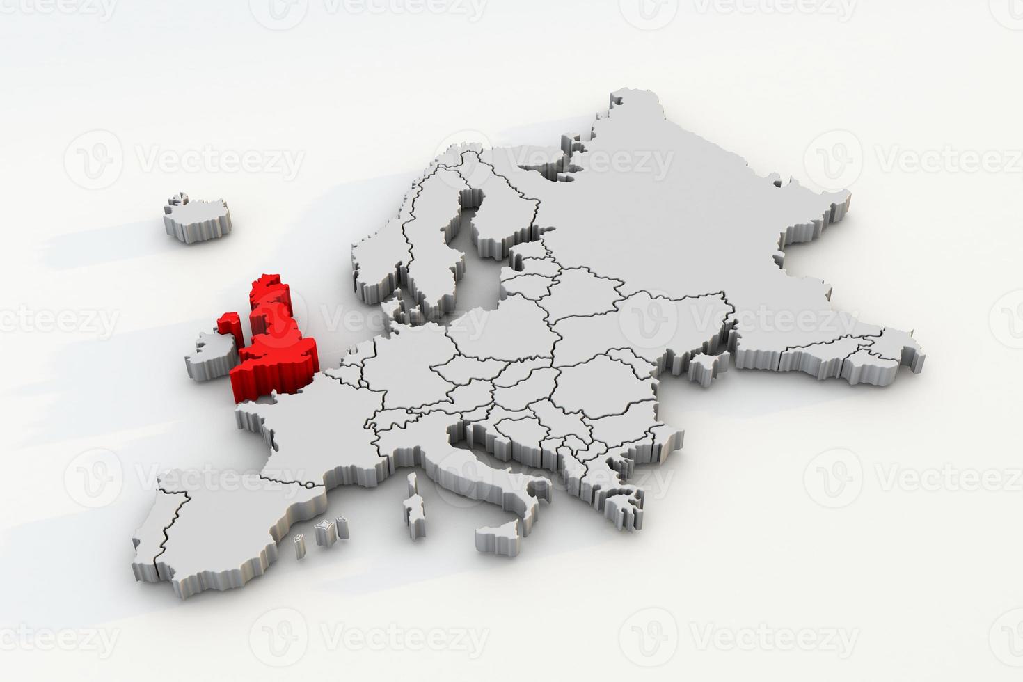 Europe map 3d render isolated with Red United Kingdom a European country photo
