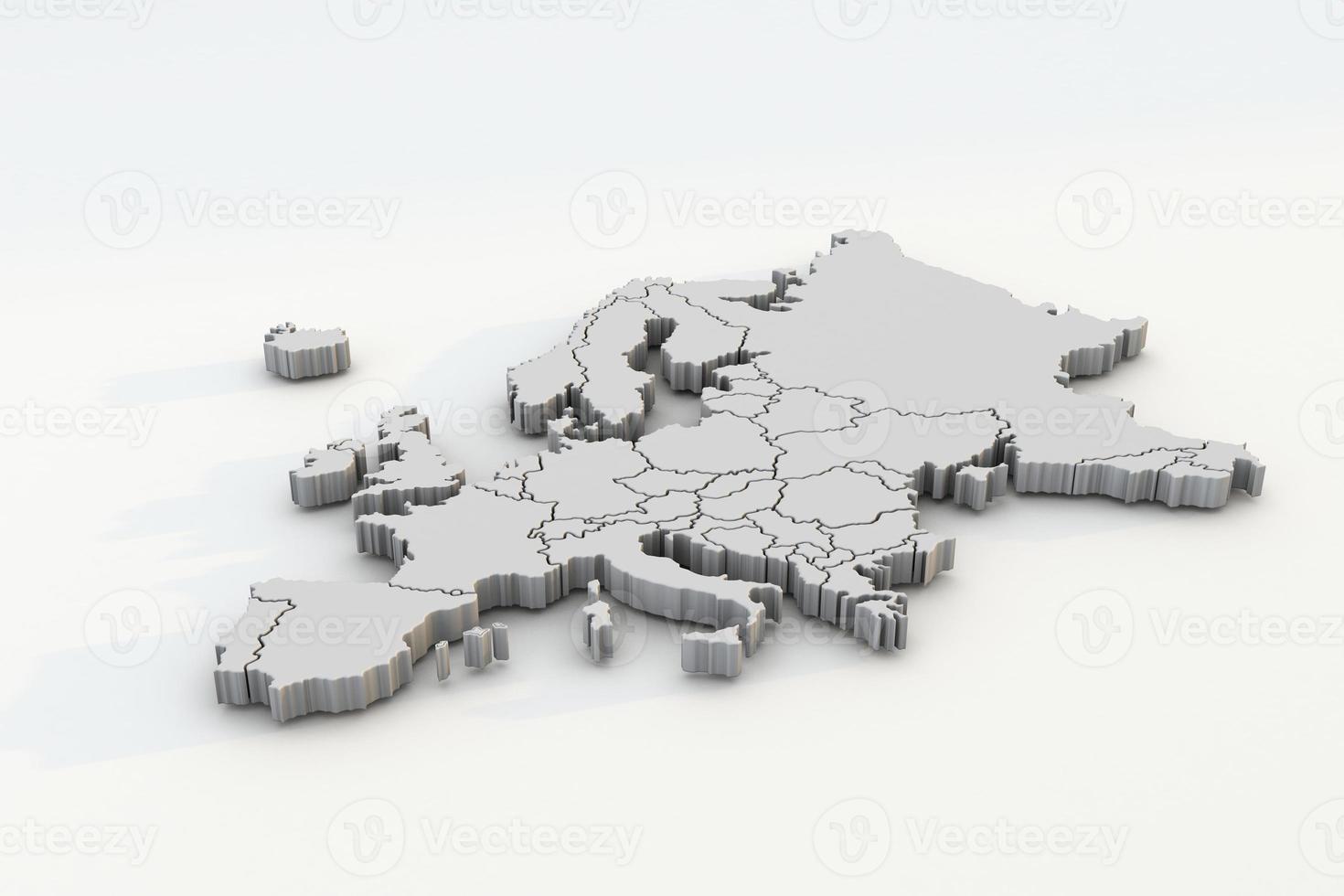 mapa de europa un render 3d aislado con países blancos foto