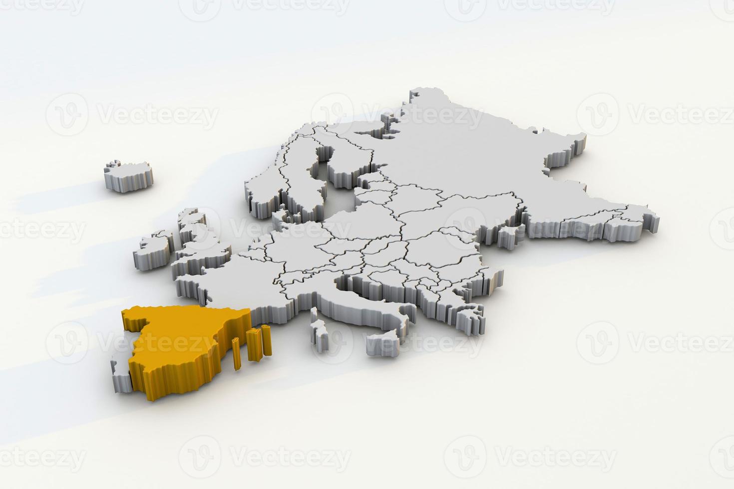 Europe map 3d render isolated with Yellow Spain a European country photo