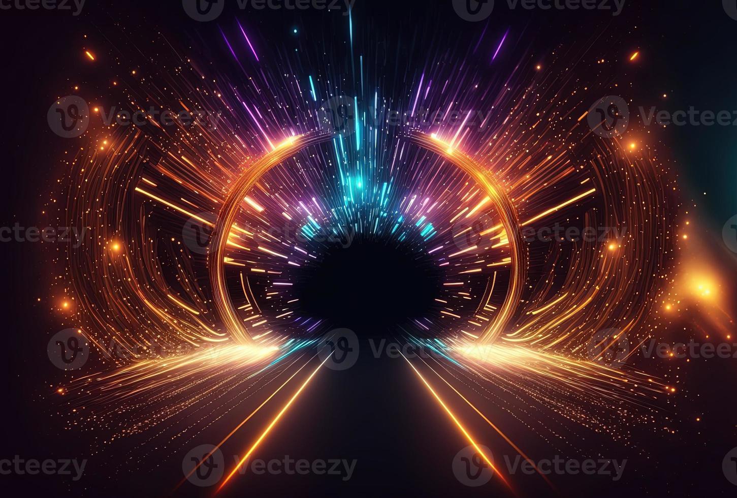 Modern Futuristic Tunnel Technology Background with Neon Light photo