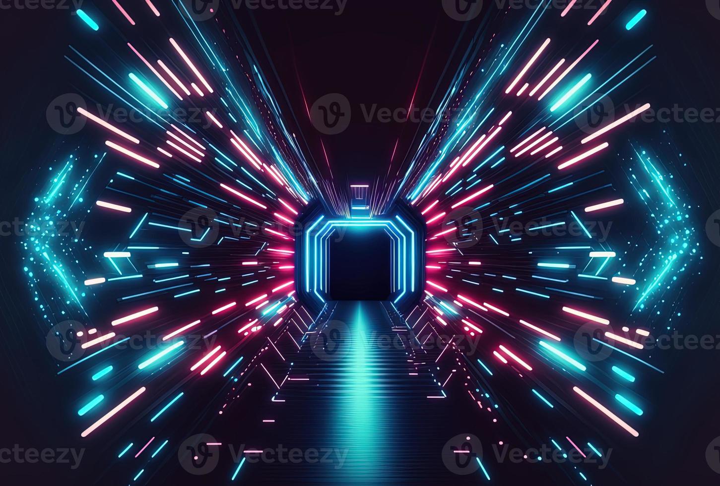 Futuristic Tunnel Background with Neon Acceleration Glow photo