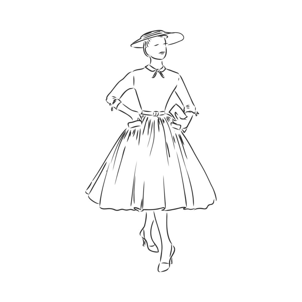 retro dress vector sketch