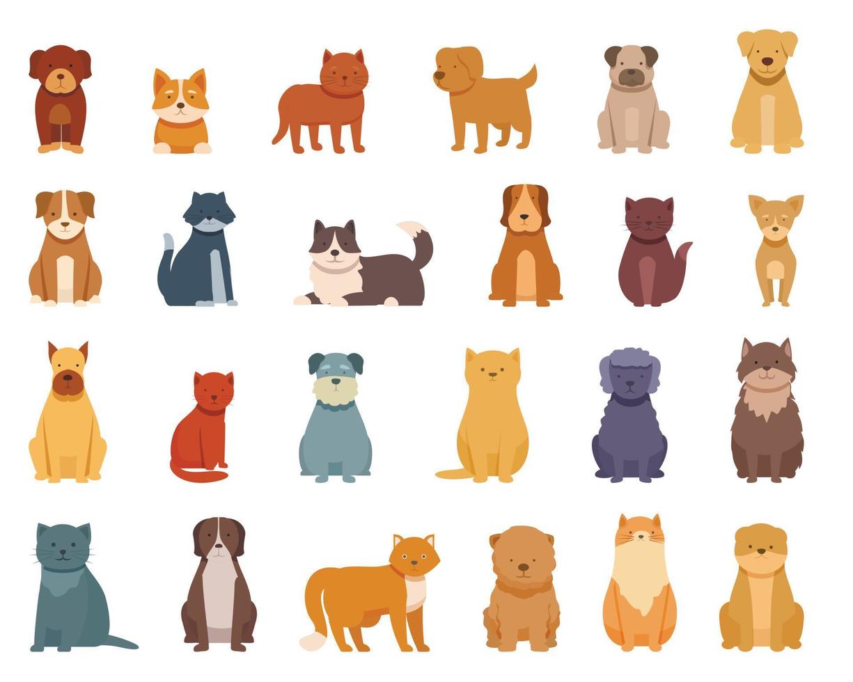 Furry friends icons set cartoon vector. Cat holding vector