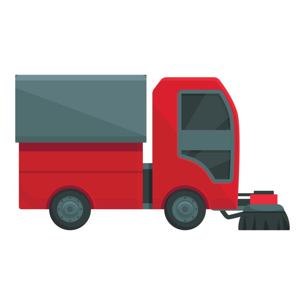 Red sweeper icon cartoon vector. Road truck vector