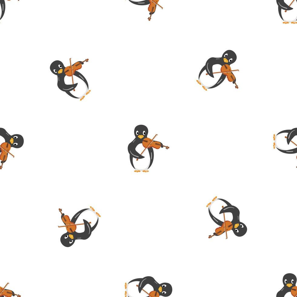 pingüino jugar violín patrón vector sin costura