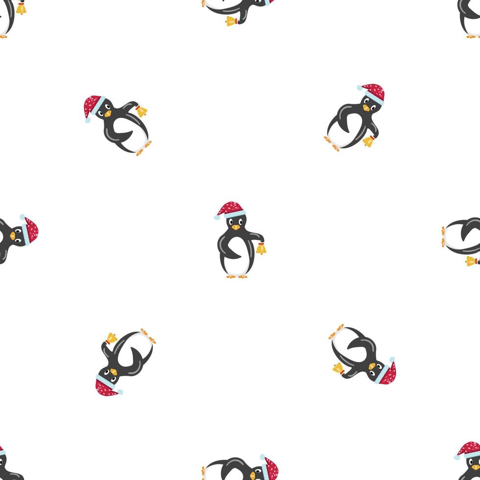 patrón de campana de pingüino de navidad vector sin costura