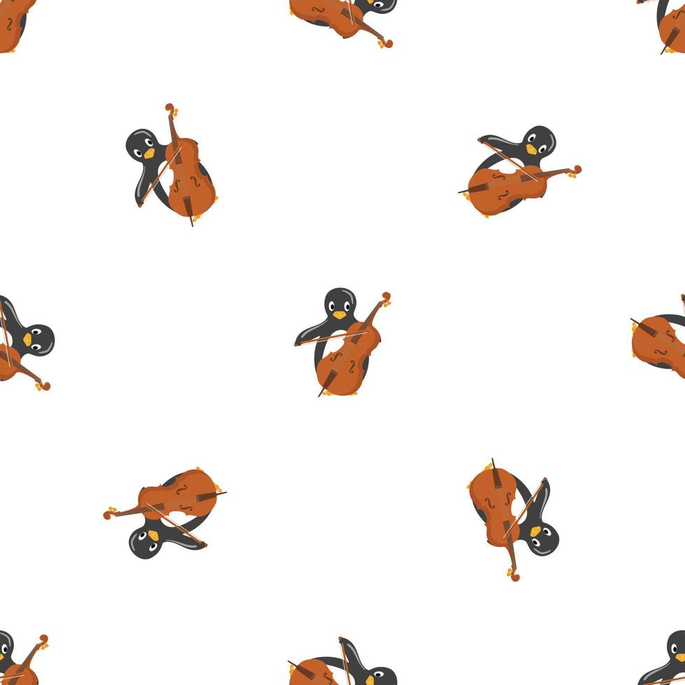 Penguin play contrabass pattern seamless vector